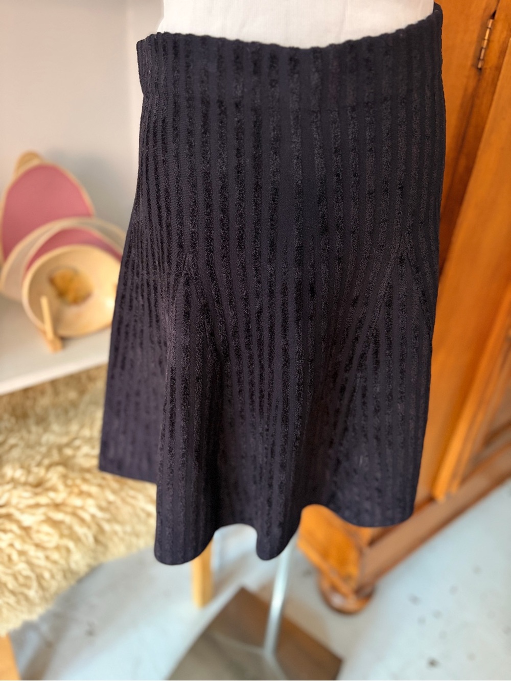 Textured Navy A-Line Women's Skirt